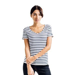 Saint James Aviso V-neck Striped Tee - Navy/White